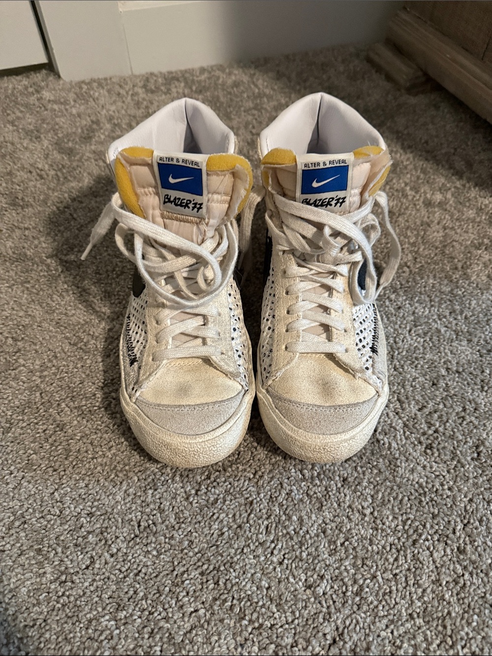 Nike Blazer Mid '77 White with Black Swoosh and Yellow Tongue